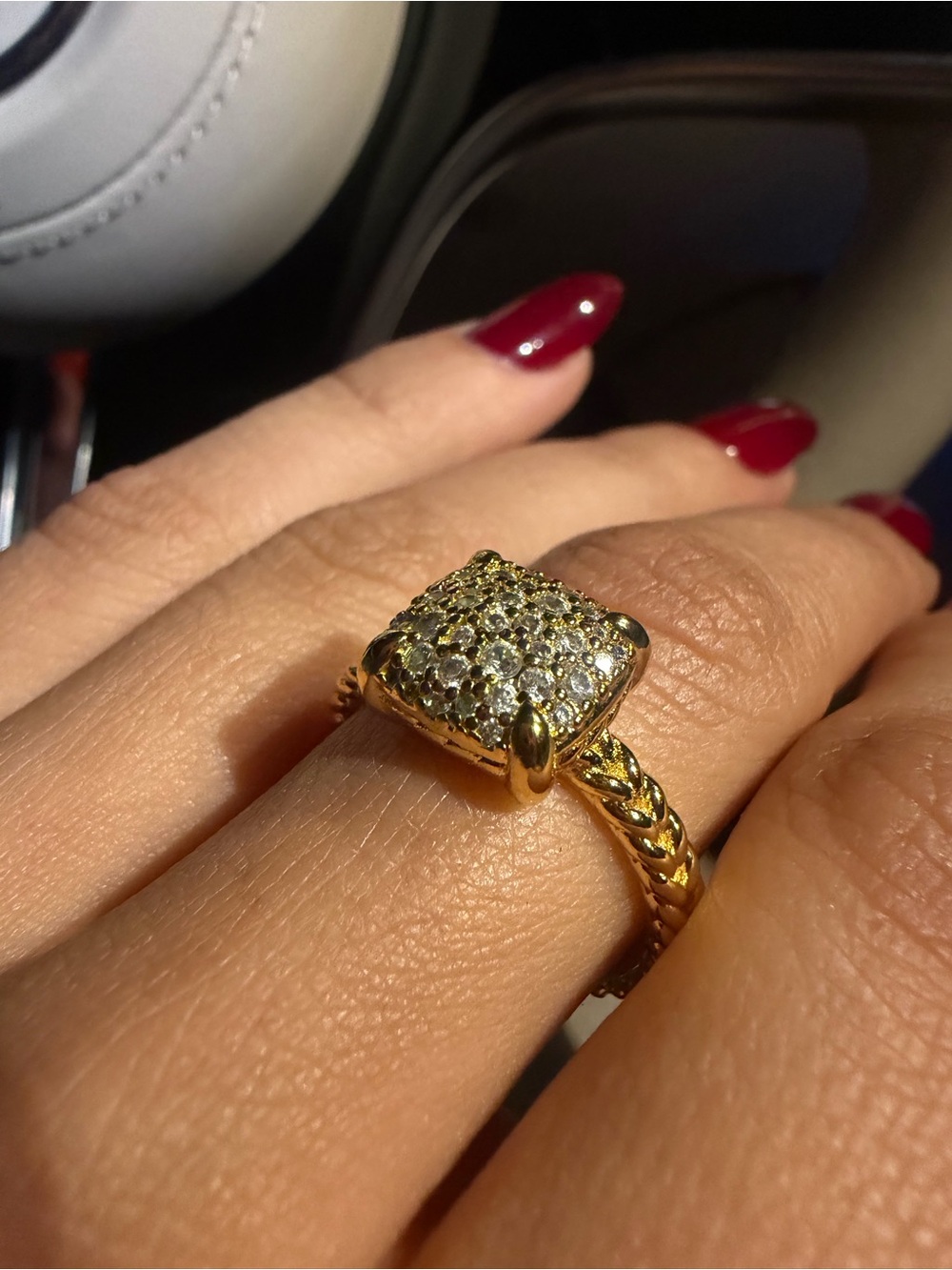 Gold Pavé Square Cluster Ring with Clear Stones